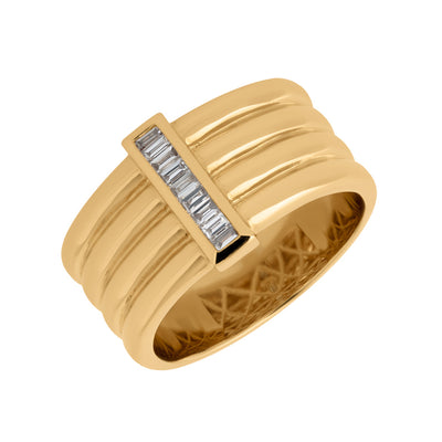 Baguette-Cut Diamond Thick Ridged Ring in 14K Yellow Gold, 0.17cttw
