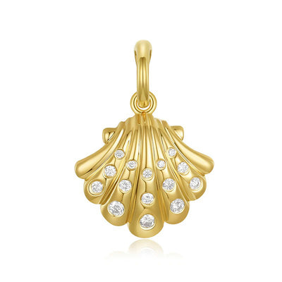 Diamond Shell Charm in 14K Yellow Gold, 0.20cttw