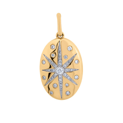 Diamond Starburst Oval Locket Pendant in 14K Yellow Gold, 0.37cttw