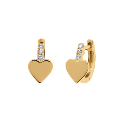 Diamond Heart Huggie Earrings in 14K Yellow Gold