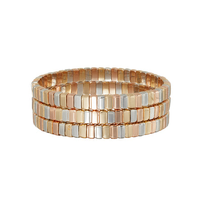 The Tricolor Mini Cobra Bracelet Set of Three in Mixed Metal Tones