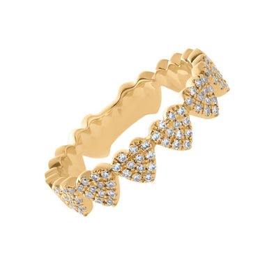 Pavé Diamond Heart Pinky Band in 14K Yellow Gold, 0.15cttw