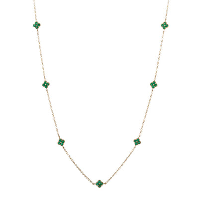Green Emerald Station Necklace in 14K Yellow Gold, 0.51cttw