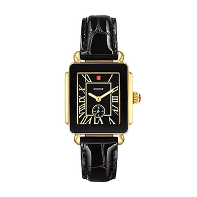 Deco Sport Mid Gold-Plated Noir Leather Watch | 31MM | MWW06H000004