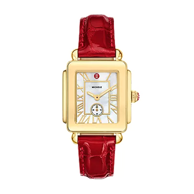 Deco Sport Mid Gold-Plated Ruby Red Leather Watch | 31MM | MWW06H000005
