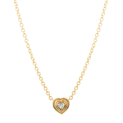 Diamond Heart Station Ripple Necklace in 14K Yellow Gold, 0.25ct