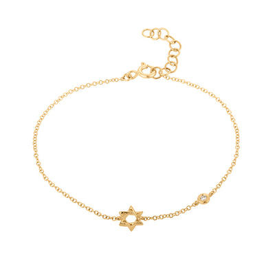 Diamond Station & Star of David Bracelet in 14K Yellow Gold