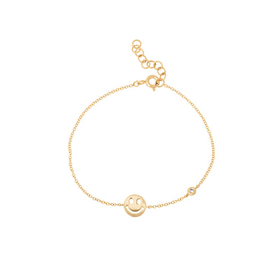 Diamond Station & Happy Face Bracelet in 14K Yellow Gold