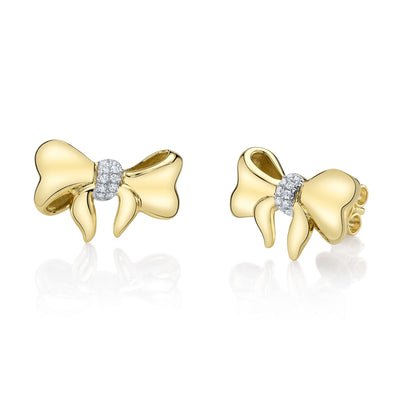 Diamond Bow Earrings in 14K Yellow Gold