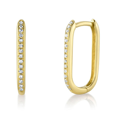 Diamond Elongated Oval Hoop Earrings in 14K Yellow Gold