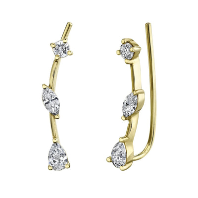 Diamond Marquise Pear Ear Crawler Earrings in 14K Yellow Gold, 0.41cttw