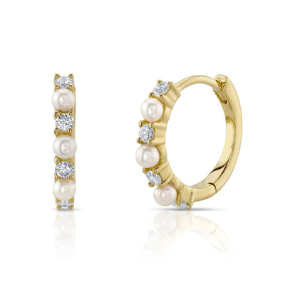Cultured Pearl and Diamond Huggie Earrings in 14K Yellow Gold