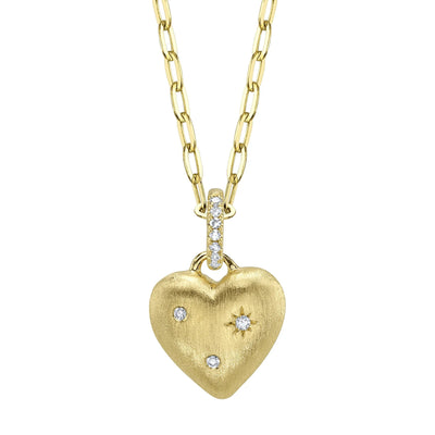 Diamond Accent Heart Pendant Paperclip Chain Necklace in 14K Yellow Gold