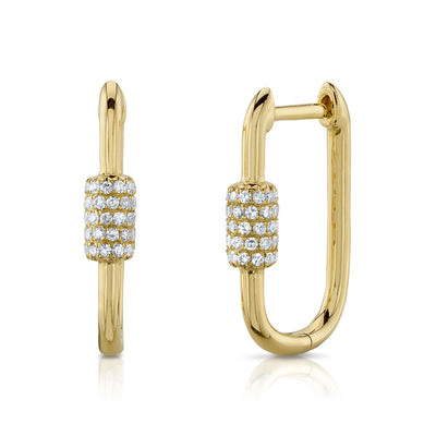 Pavé Diamond Station Oval Earrings in 14K Yellow Gold, 0.24cttw