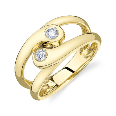 Bezel-Set Diamond Ying Yang Open Ring in 14K Yellow Gold, 0.17cttw
