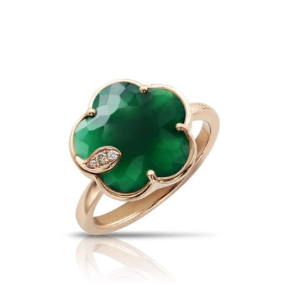 Petit Jolie Green Agate and Brown Diamond Flower Ring in 18K Rose Gold