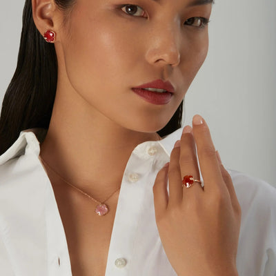 Petit Jolie Pink Chaldedony and Diamond Necklace in 18K Rose Gold