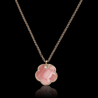 Petit Jolie Pink Chaldedony and Diamond Necklace in 18K Rose Gold
