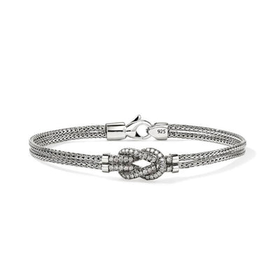 Pavé Diamond Love Knot Double Row Bracelet in Sterling Silver, 0.30cttw