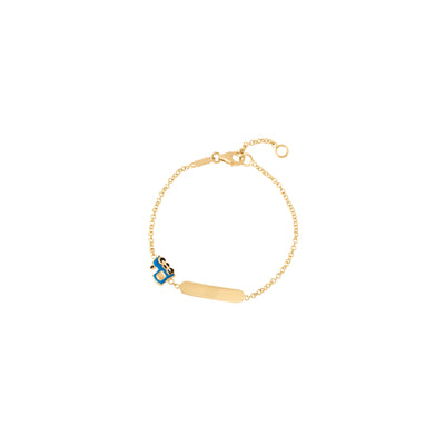 Children's Blue Enamel Train ID Bracelet in 18K Yellow Gold