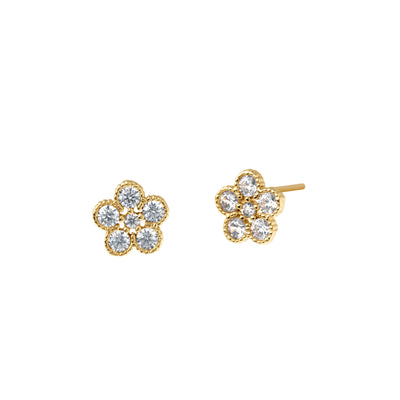 Children's Cubic Zirconia Flower Stud Earrings in 18K Yellow Gold