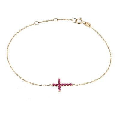 Ruby Cross Bracelet in 14K Yellow Gold, 0.24cttw