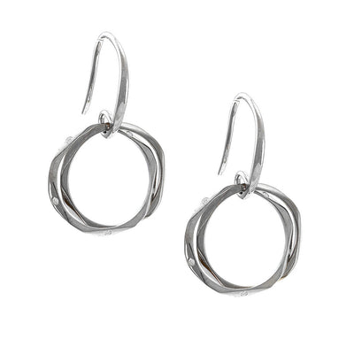 Diamond Double Circle Dangle Earrings in Sterling Silver