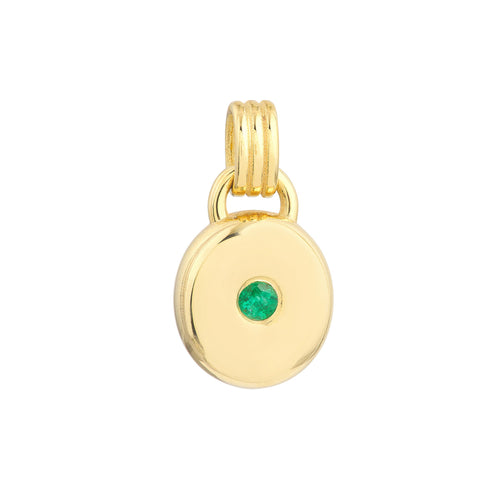 Round Emerald Bezel Disc Charm in 14K Yellow Gold