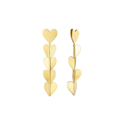 Wings of Love Drop Earrings Large Hearts in 18K Yellow Gold