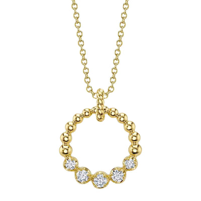 Diamond Crown Setting Circle Pendant Necklace in 14K Yellow Gold, 0.16cttw