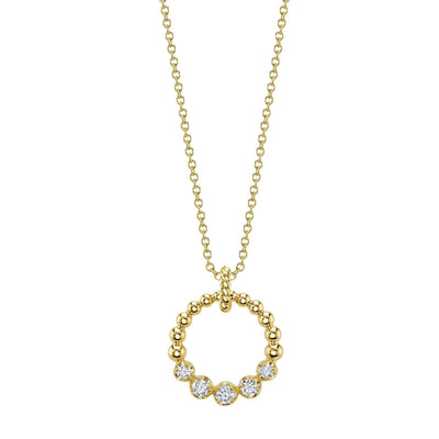 Diamond Crown Setting Circle Pendant Necklace in 14K Yellow Gold, 0.16cttw
