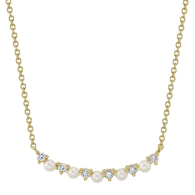 Cultured Pearl and Diamond Necklace in 14K Yellow Gold, 0.12cttw