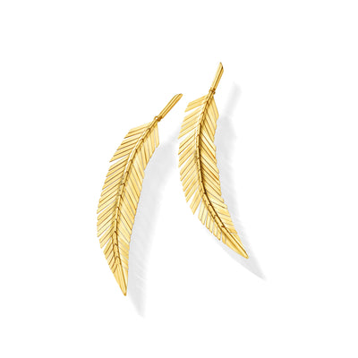 Feather Drop Earrings in 18K Yellow Gold, Medium