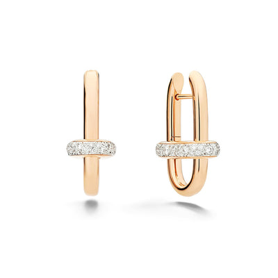 Iconica Pavé Diamond Oval Link Hoop Earrings in 18K Rose Gold, 0.60cttw