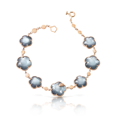 Ton Jolie Moonstone and Onyx, White and Brown Diamond Flower Bracelet in 18K Rose Gold