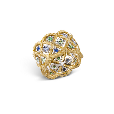 Étoilée Color Eternelle in Yellow and White Gold with Tsavorites and Sapphires