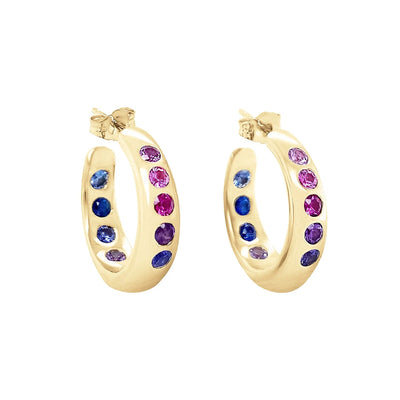 Nomad Hoops Light Pink to Blue Ombré Sapphire Earrings in 14K Yellow Gold, 1.90cttw