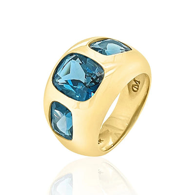 Nomad Cushion Blue Topaz Ring in 14K Yellow Gold, 13.30cttw