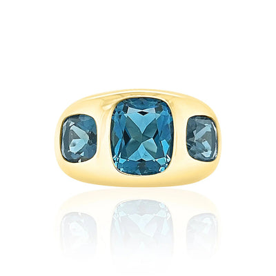 Nomad Cushion Blue Topaz Ring in 14K Yellow Gold, 13.30cttw