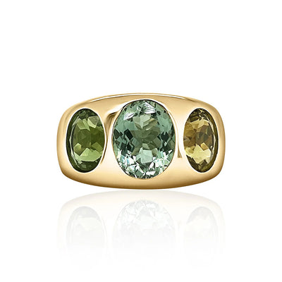 Nomad Oval Cut Green Tourmaline Ring in 14K Yellow Gold, 7.05cttw