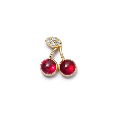 Diamond Garnet Cherry Pick Charm in 18K Yellow Gold