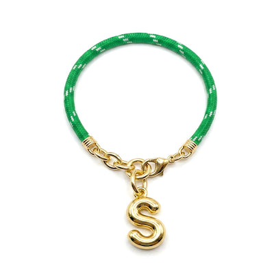 The Green Happy Cord "S" Charm Bracelet in Brass Bronze with Yellow Gold Tone