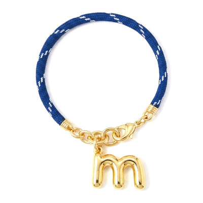 The Blue Happy Cord "M" Initial Charm Bracelet in Brass Bronze with Yellow Gold Tone