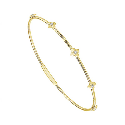 Titanium Diamond Flower Flex Bangle Bracelet in 14K Yellow Gold