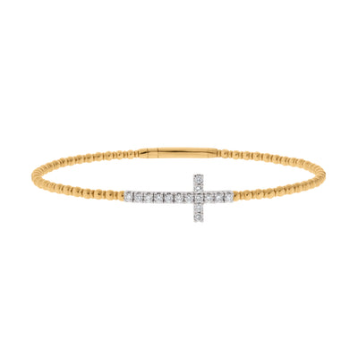 Diamond Cross Flex Bangle Bracelet in 14K Yellow Gold & Titanium, 0.33cttw