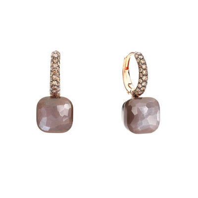 Nudo Classic Earrings with Brown Diamond and Moonstone in 18K Rose Gold