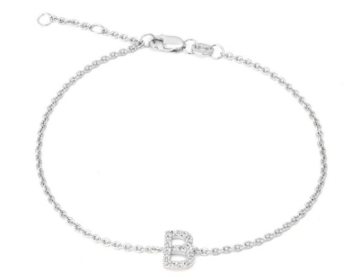 Diamond Initial 'E' Bracelet in Sterling Silver