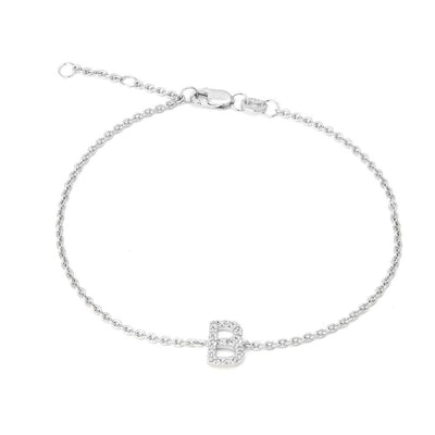 Diamond Initial 'B' Bracelet in Sterling Silver