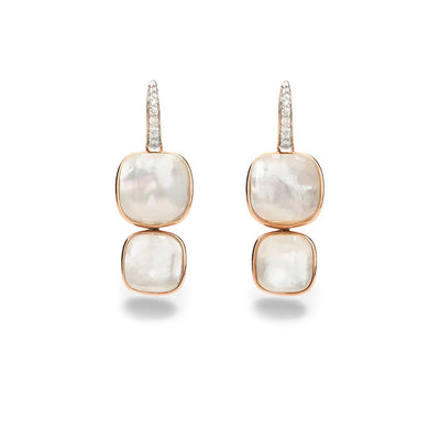 Nudo Mother of Pearl & White Topaz Double Drop Earrings with Pavé Diamonds in 18K Rose Gold
