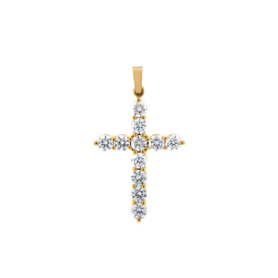 Round-Cut Diamond Cross Pendant in 14K Yellow Gold, 3.01cttw